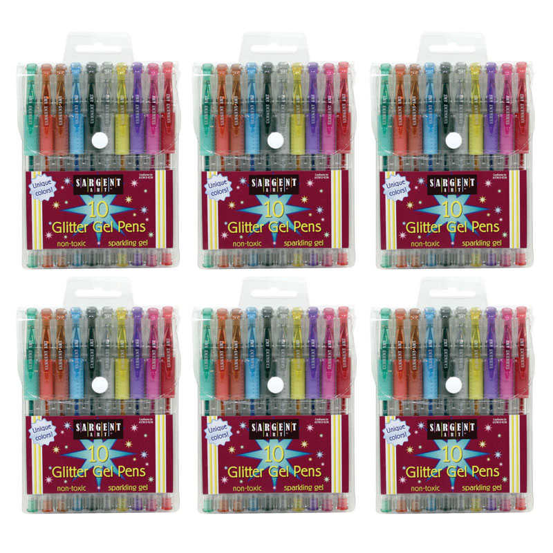 Sargent Art® Glitter Gel Pen, Assorted Colors, 10 Per Pack, 6 Packs