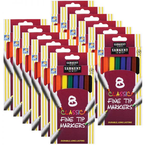 Sargent Art® Classic Markers, Fine Tip, 8 Colors Per Pack, 12 Packs