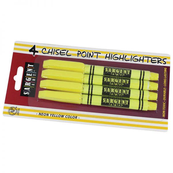 Sargent Art® Chisel Point Highlighters, Yellow, Pack of 4