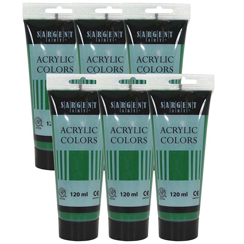 Sargent Art® Acrylic Paint Tube, 120 ml, Grass Green, Pack of 6