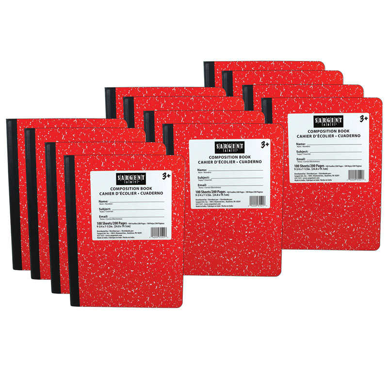 TeachersParadise Sargent Art® Composition Book, Wide Ruled, 7.5" x 9.75", 100 Sheets, Red