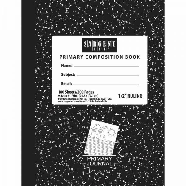 Sargent Art® Primary Wide Ruled Composition Hard Cover Notebook, 7.5" x 9.75", 100 Sheets