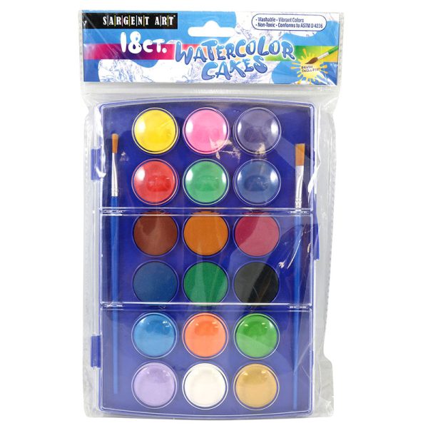 Sargent Art® Watercolor Set, Plastic Case with 2 Brushes, 18 Colors