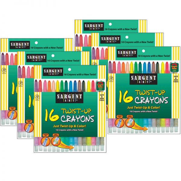Sargent Art® Twist-Up Crayons, 16 Colors Per Pack, 6 Packs