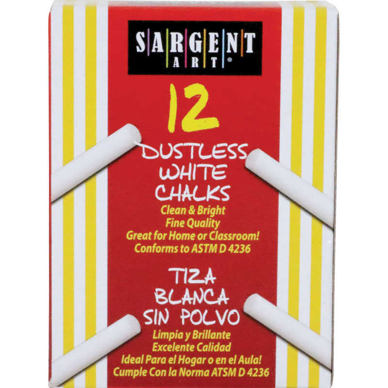 Sargent Art® Dustless Chalkboard Chalk, White, 12 Per Box, 36 Boxes