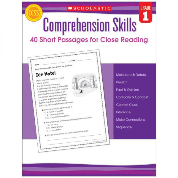 Scholastic Comprehension Skills: Short Passages for Close Reading Book, Grade 1
