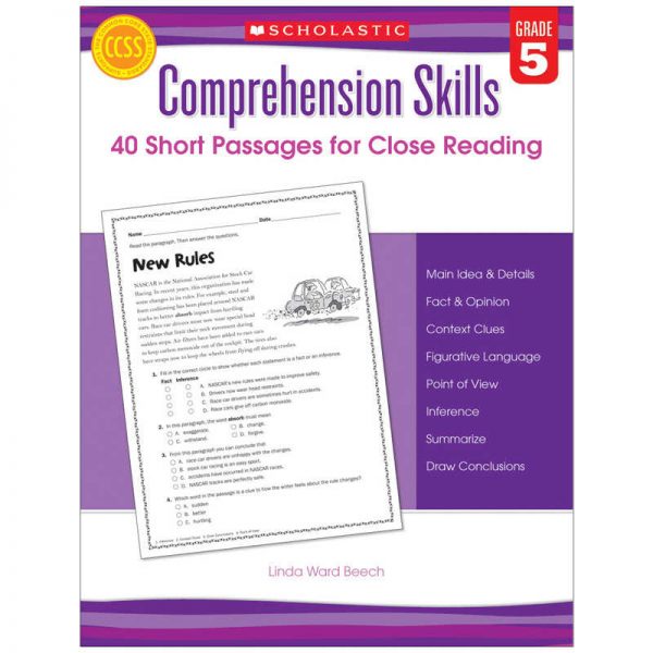 Scholastic Comprehension Skills: Short Passages for Close Reading Book, Grade 5