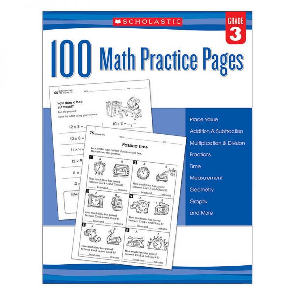 Scholastic Scholastic 100 Math Practice Page, Grade 3