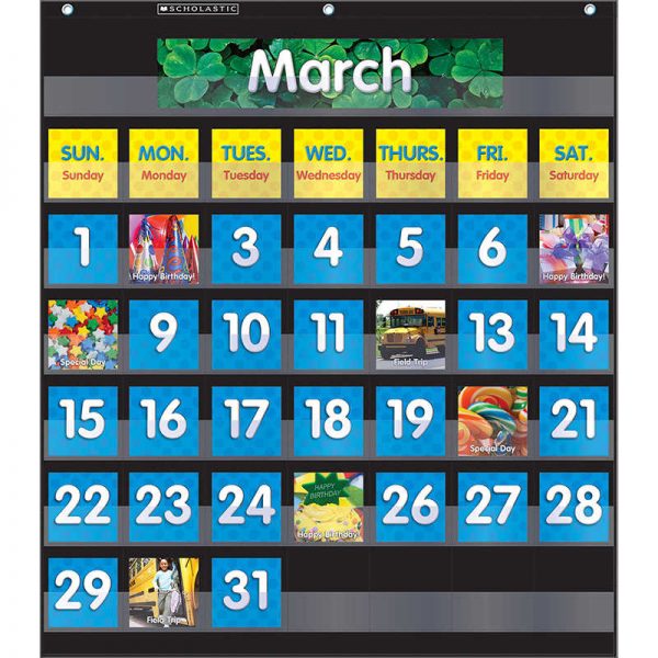 Scholastic Monthly Calendar Pocket Chart with Cards, Black
