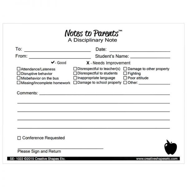 Creative Shapes Etc. Notes to Parents™, Disciplinary