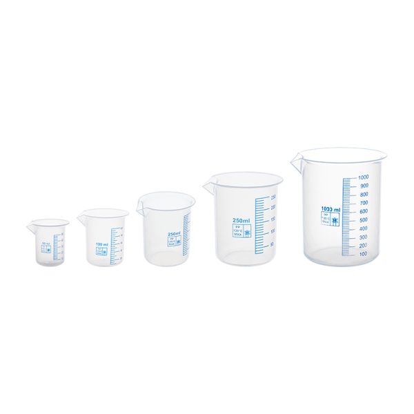 Supertek Beakers, Polypropylene, 50, 100, 250, 500, 1000ml, Set of 5
