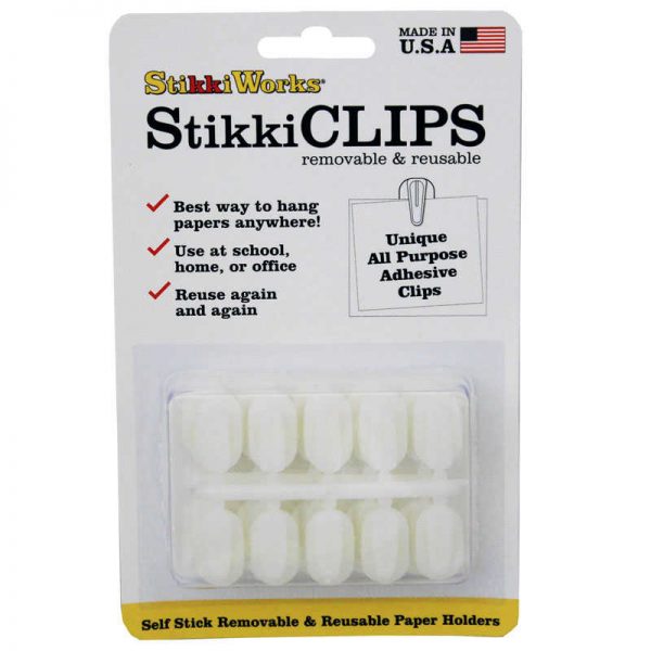 StikkiWorks StikkiCLIPS® Self-Stick Reusable Paper Holders, White, Pack of 20