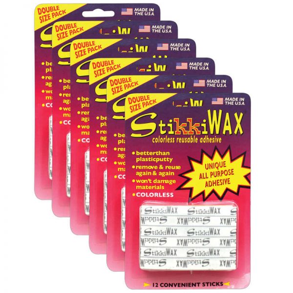 StikkiWorks StikkiWAX® Colorless Reusable Adhesive Sticks, 12 Per Pack, 6 Packs