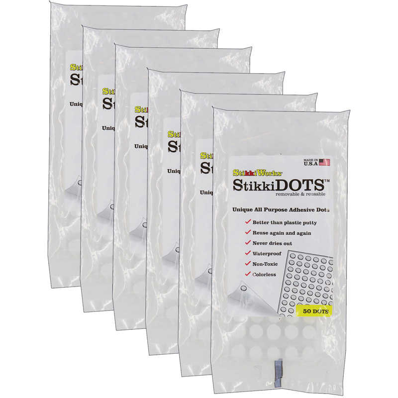 StikkiWorks StikkiDOTS, Adhesive Dots, 50 Per Pack, 6 Packs
