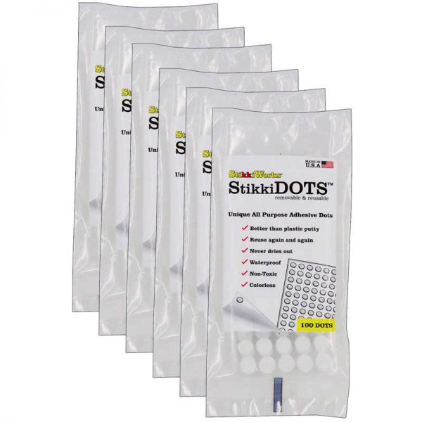 StikkiWorks StikkiDOTS® Reusable Adhesive, 100 Per Pack, 6 Packs