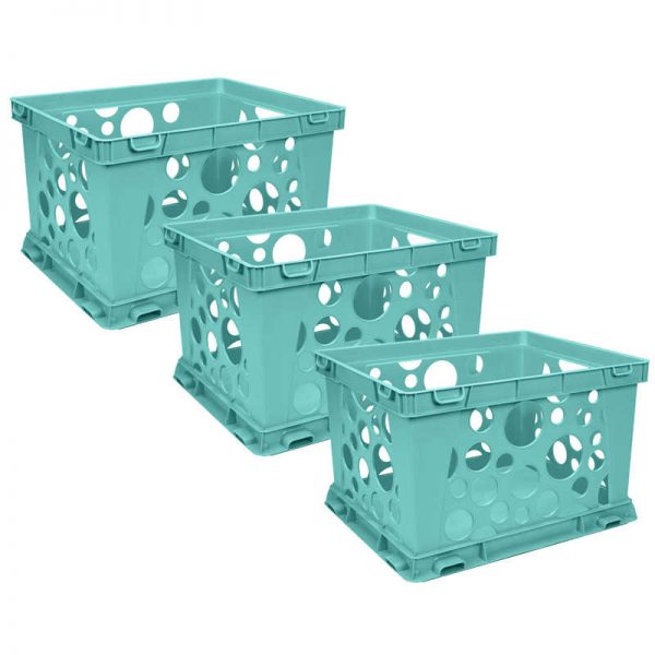 Storex Mini Crate, School Teal, Pack of 3