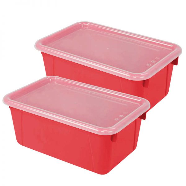 STOREX Small Cubby Bin, with Cover, Classroom Red, Pack of 2