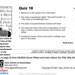 Score Fifteen and Learn About Our Fifty Nifty States by Gary Grimm & Associates – GGA520
