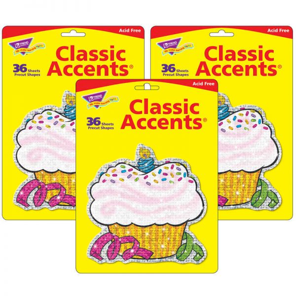TREND Birthday Cupcakes Sparkle Classic Accents®, 24 Per Pack, 3 Packs
