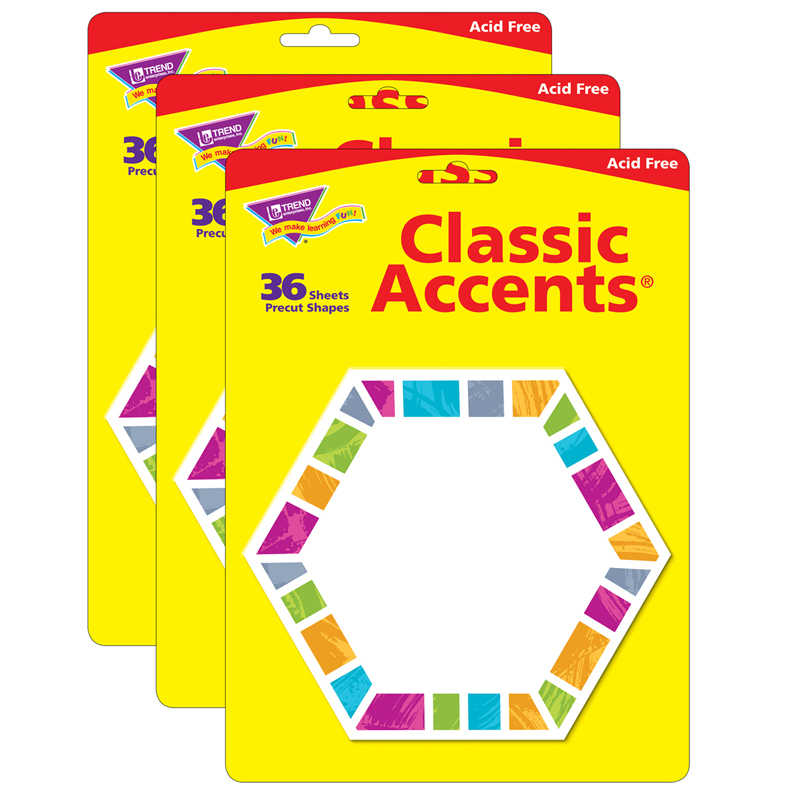 TREND Color Harmony™ Hexa-stripes Classic Accents®, 36 Per Pack, 3 Packs