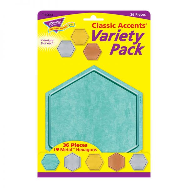 TREND I ♥ Metal™ Hexagons Classic Accents® Var. Pack, 36 ct