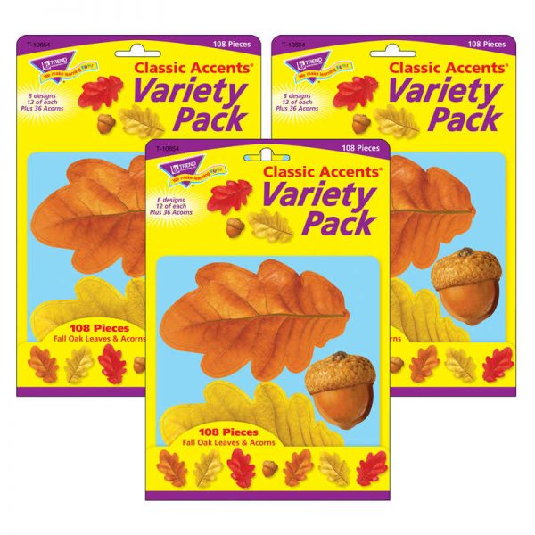 TREND Fall Oak Leaves & Acorns Classic Accents® Variety Pack, 108 Per Pack, 3 Packs