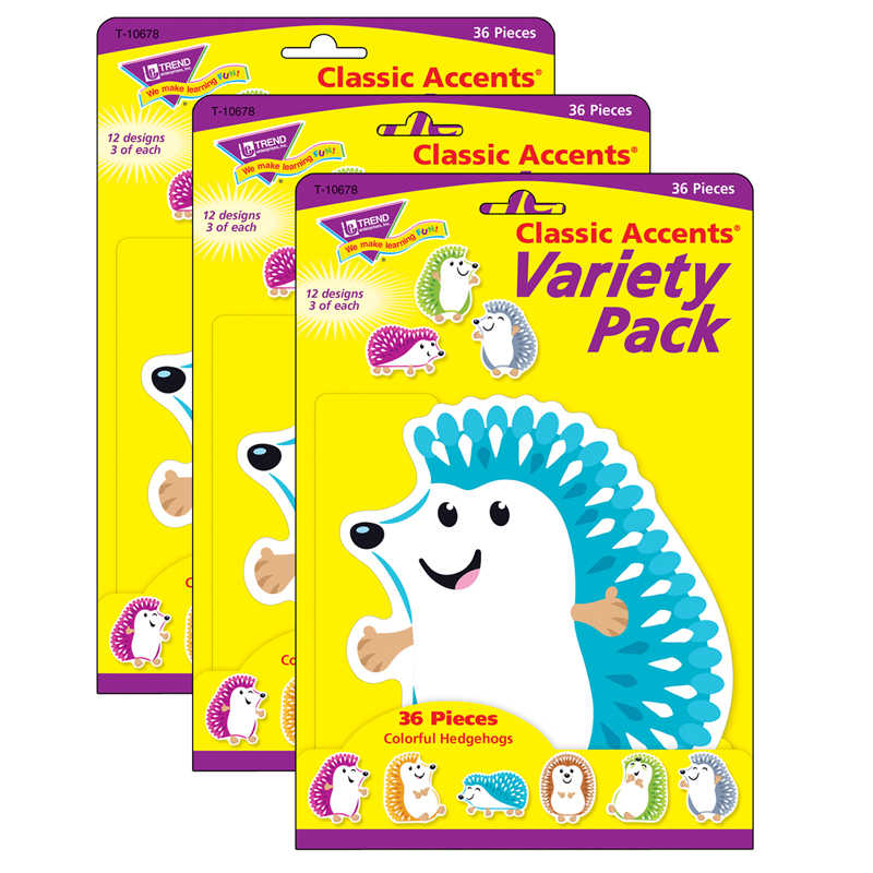 TREND Colorful Hedgehogs Classic Accents® Variety Pack, 36 Per Pack, 3 Packs