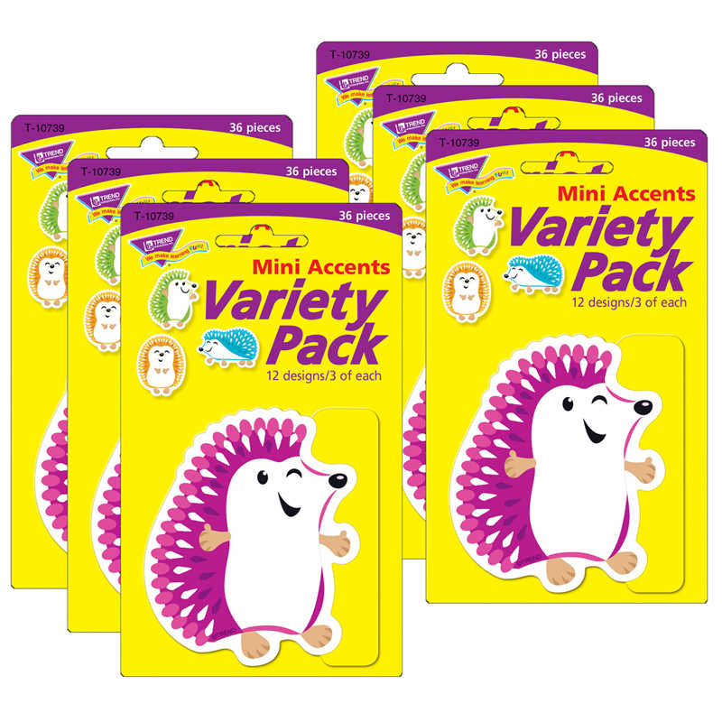 TREND Colorful Hedgehogs Mini Accents Variety Pack, 36 Per Pack, 6 Packs