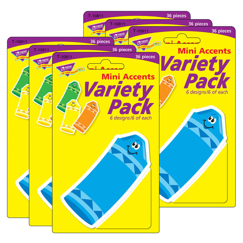 TREND Crayons Mini Accents Variety Pack, 36 Per Pack, 6 Packs
