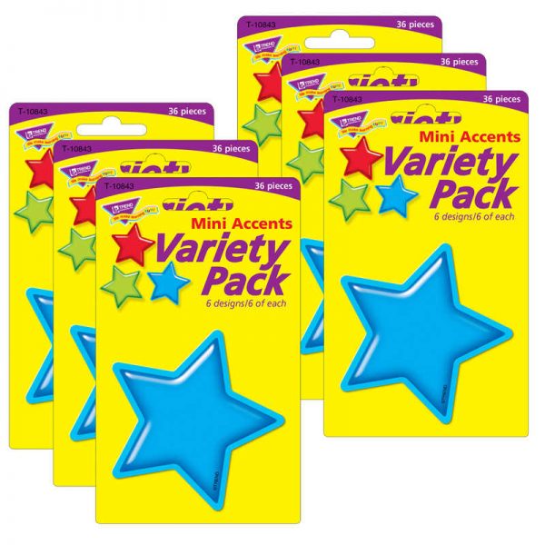 TREND Gumdrop Stars Mini Accents Variety Pack, 36 Per Pack, 6 Packs