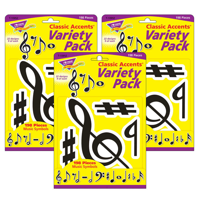 TREND Music Symbols Classic Accents® Variety Pack, 198 Per Pack, 3 Packs