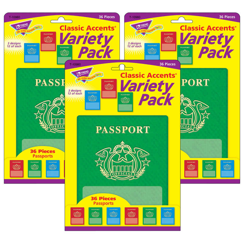 TREND Passports Classic Accents® Variety Pack, 36 Per Pack, 3 Packs