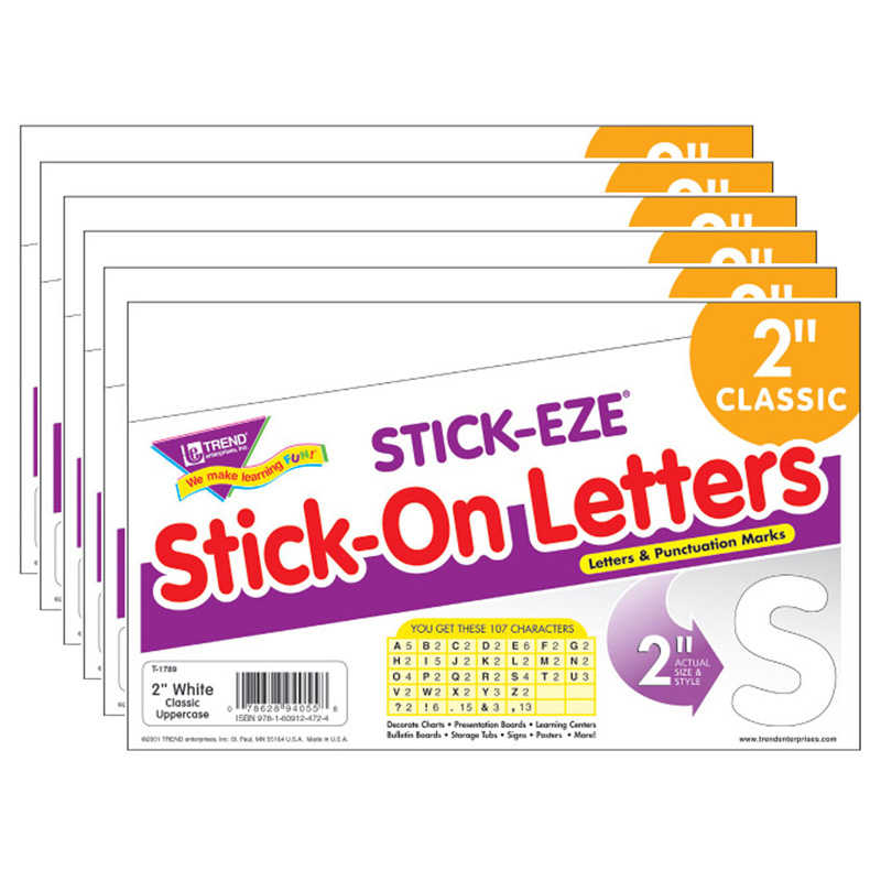 TREND White 2" STICK-EZE® Stick-On Letters, 6 Packs