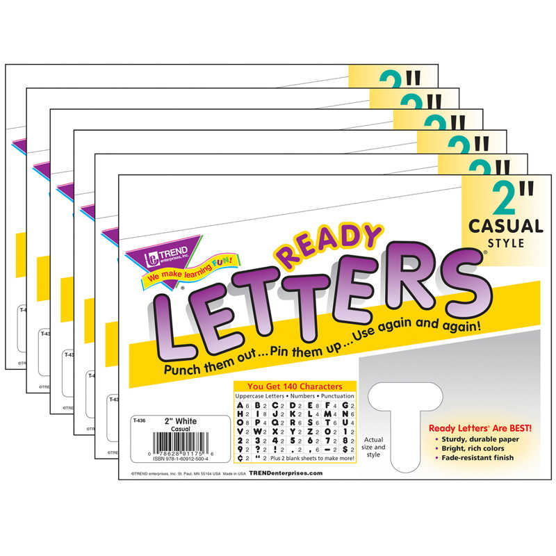 TREND White 2" Casual Uppercase Ready Letters®, 6 Packs