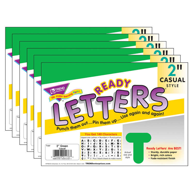 TREND Green 2" Casual Uppercase Ready Letters®, 6 Packs