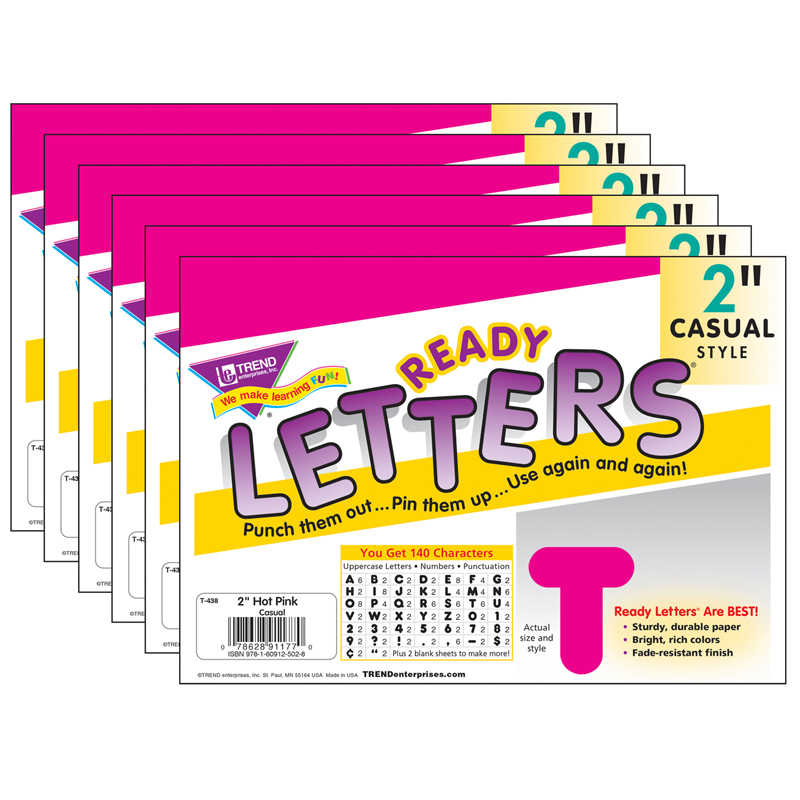 TREND Deep Pink 2" Casual Uppercase Ready Letters®, 6 Packs