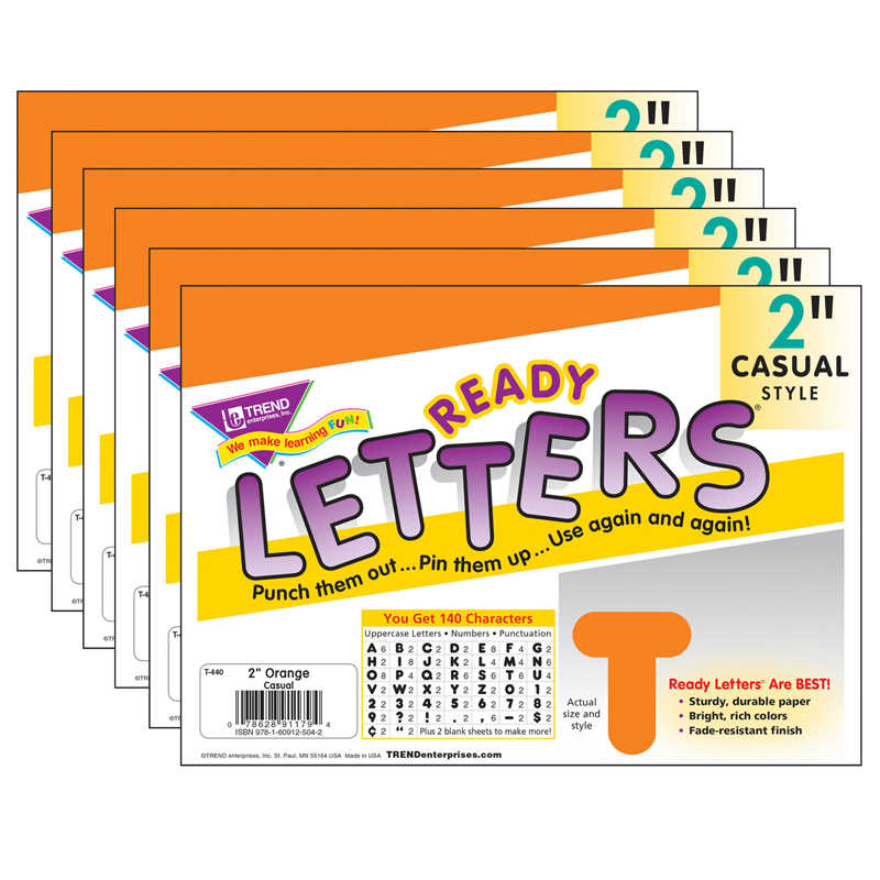 TREND Orange 2" Casual Uppercase Ready Letters®, 6 Packs
