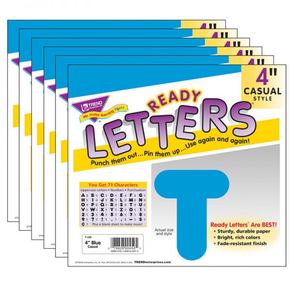TREND Blue 4" Casual Uppercase Ready Letters®, 6 Packs