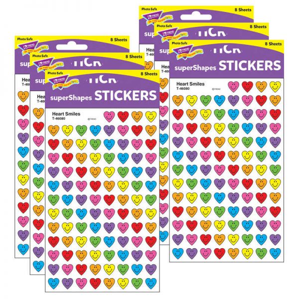 TREND Heart Smiles superShapes Stickers, 800 Per Pack, 6 Packs