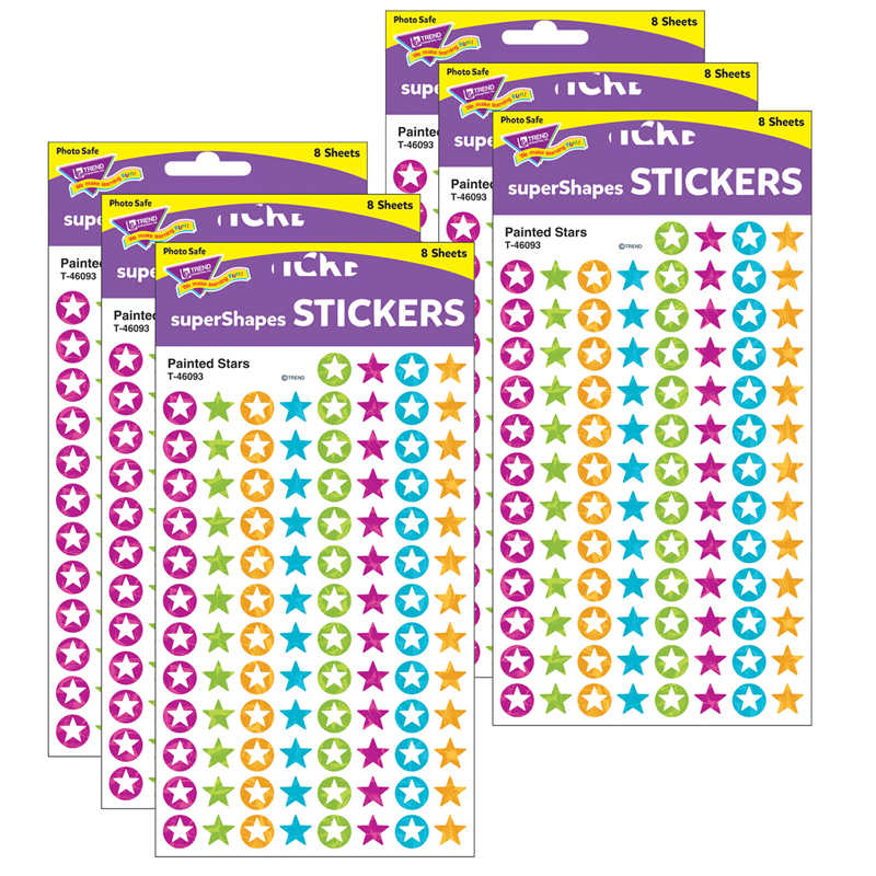 TREND Color Harmony Painted Stars superShapes Stickers, 800 Per Pack, 6 Packs