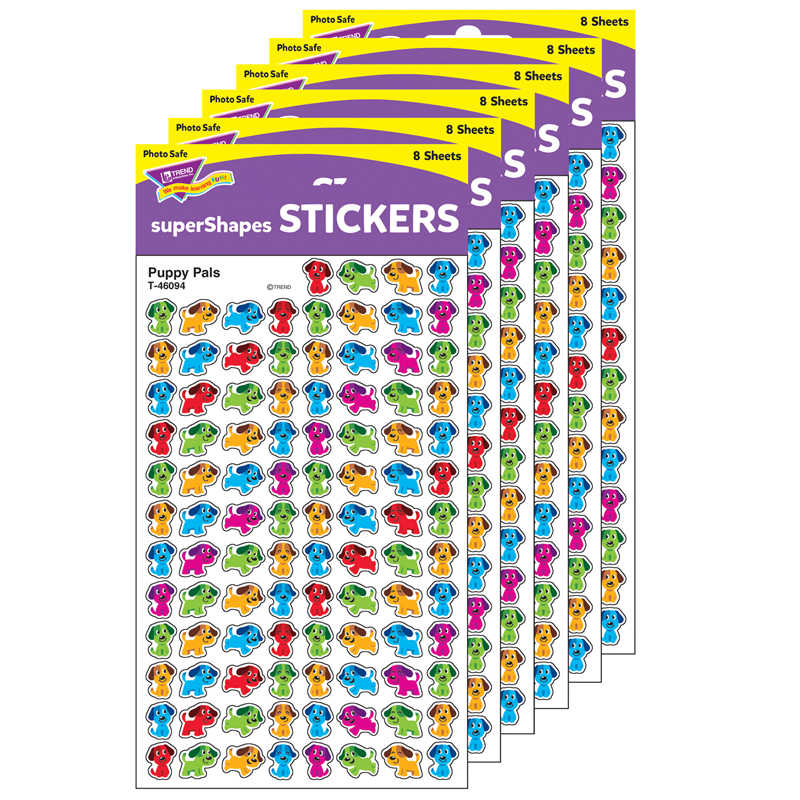 TREND Puppy Pals superShapes Stickers, 800 Per Pack, 6 Packs