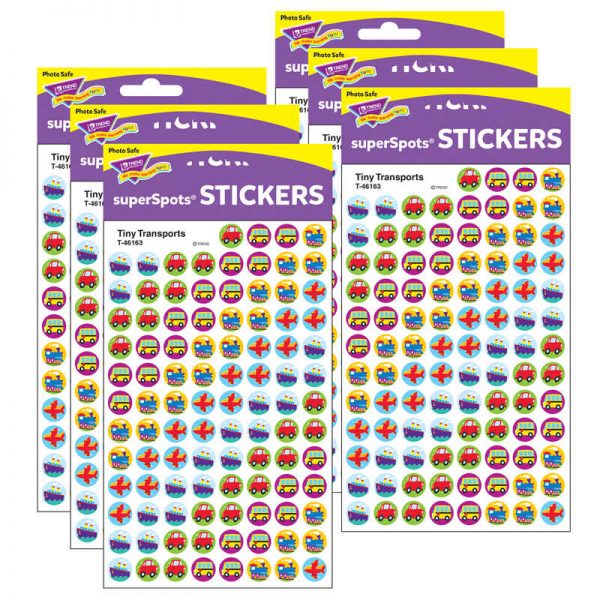 TREND Tiny Transports superSpots Stickers, 800 Per Pack, 6 Packs