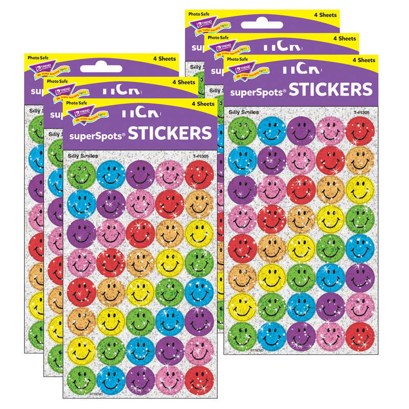 TREND Silly Smiles superSpots® Stickers-Sparkle, 160 Per Pack, 6 Packs