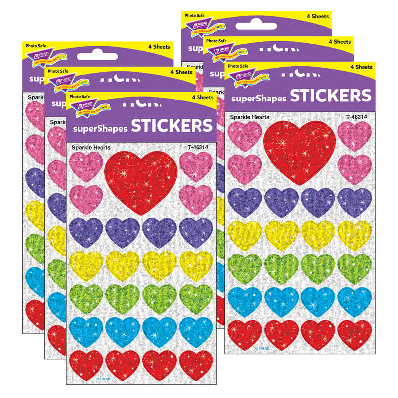 TREND Sparkle Hearts superShapes Stickers-Sparkle, 100 Per Pack, 6 Packs