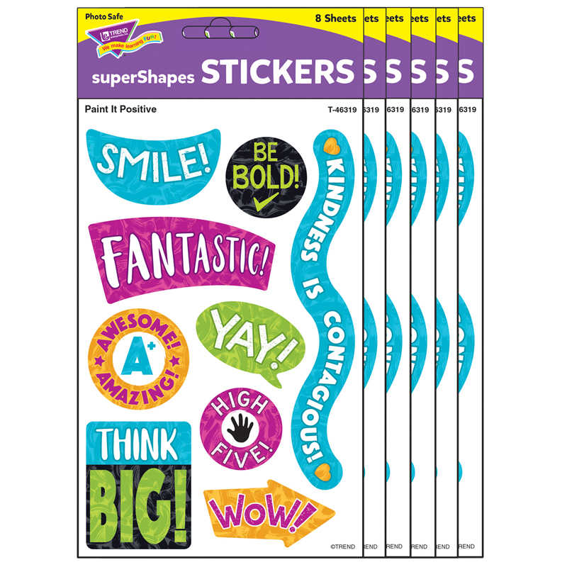 TREND Color Harmony Paint It Positive superShapes Stickers - Large, 72 Per Pack, 6 Packs