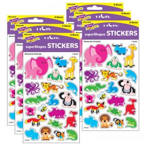 TREND Awesome Animals superShapes Stickers-Large, 160 Per Pack, 6 Packs