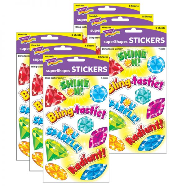 TREND Bling-tastic Gemz!™ Large superShapes Stickers, 88 Per Pack, 6 Packs
