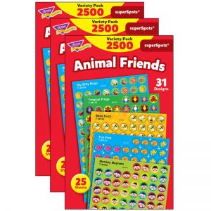 TREND Animal Friends superSpots® Stickers Variety Pack, 2500 Per Pack, 3 Packs