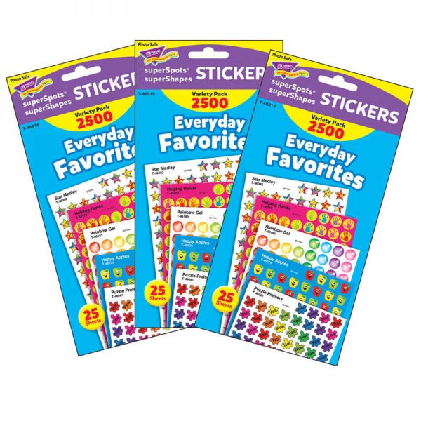 TREND Everyday Favorites superSpots®/superShapes Variety Pack, 2500 Per Pack, 3 Packs