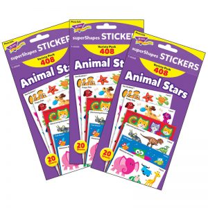 TREND Animal Stars superShapes Stickers-Large Variety Pack, 408 Per Pack, 3 Packs